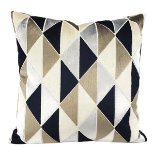 Tova in Blackstone Geometric Velvet Pillow Cover For Sale