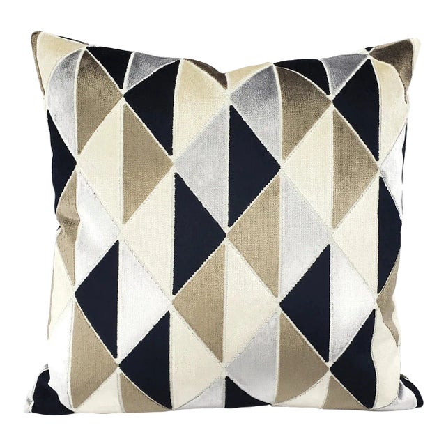 Tova in Blackstone Geometric Velvet Pillow Cover For Sale