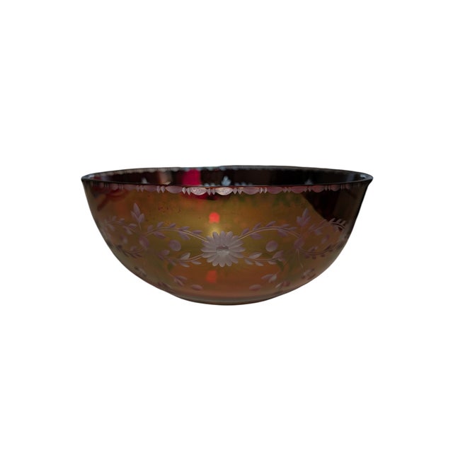 Victorian Vintage Bohemian Ruby Cut-to-Clear Crystal 10" Centerpiece Bowl – Daisy & Floral Swag For Sale - Image 3 of 4