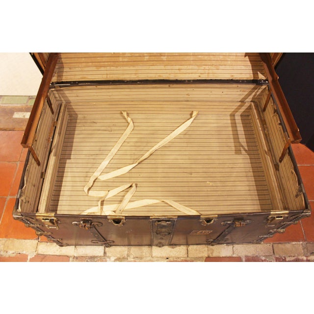 Late 19th Century American Wood, Canvas, Leather, and Brass Steamer Trunk For Sale - Image 10 of 13