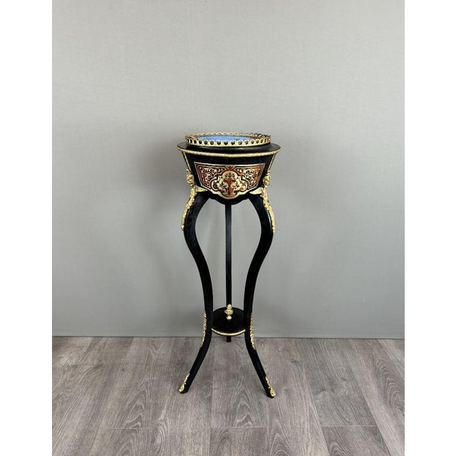 19th Century Napoleon III Jardinière in Ebonized Wood, Gilt Bronze and Hand-Painted Porcelain For Sale - Image 11 of 11