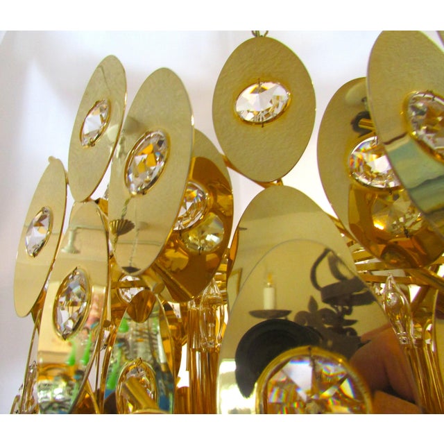 Metal 1970s Rare Gold Plated Brass Austrian Crystal Chandelier Attributed to Palwa For Sale - Image 7 of 16