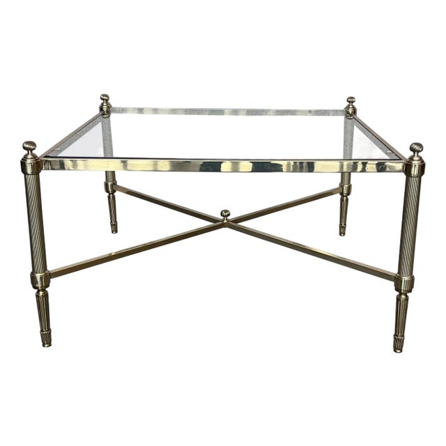 Mid 20th Century Spanish Two Tier Square Brass and Bronze Coffee Table For Sale