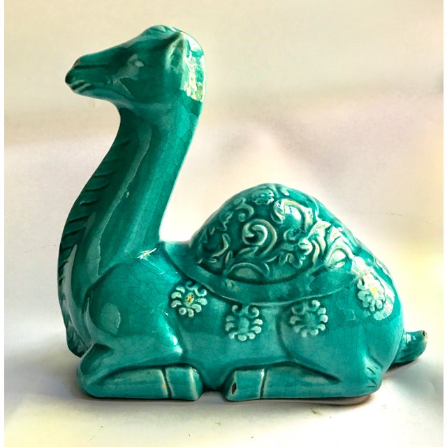 Chinoiserie Vintage Chinese Turquoise Crackle-Glaze Tang-Style Camel Sculpture For Sale - Image 3 of 13