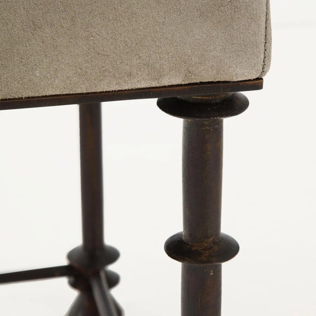 2010s Neoclassical Style Bronze Legged Stool Covered With "Nubuck Retourné" For Sale - Image 5 of 8