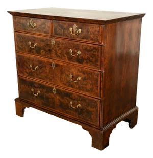 Antique 18th Century English George II Burl Elm Chest of Drawers Dresser 1750