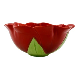 Mustardseed and Moonshine Porcelain Trinket Dish Red Poppy Flower Bowl For Sale