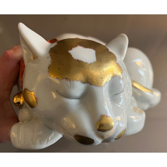 Large 13.5" Japanese Kutani Porcelain Figure of a Sleeping Cat For Sale - Image 11 of 18