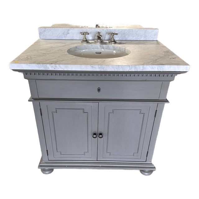 Rh St. James Single Vanity With Italian Carrara Marble Countertop For Sale