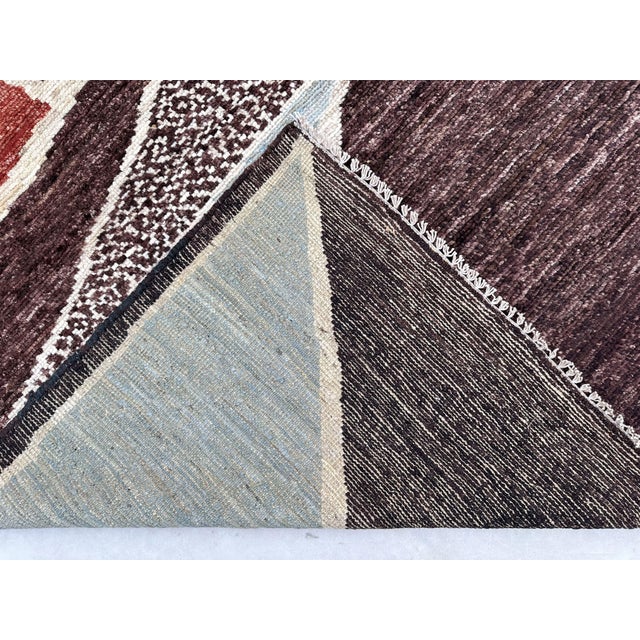 2020s Modern Abstract Handmade Wool Rug in Burgundy and Blue For Sale - Image 5 of 8