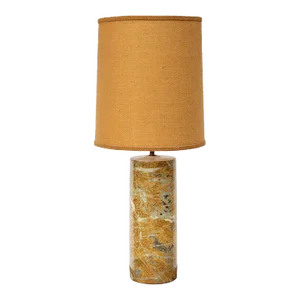 Cylindrical Ceramic Table Lamp in Faux Marble With Tweed Shade