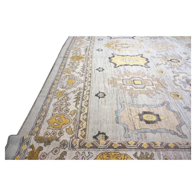 21st Century Turkish Oushak 17X22 Gold, Slate Blue & Gray Handmade Area Rug #1144123