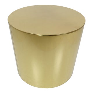 Vintage Curtis Jere Polished Brass Round Drum Coffee or Side Table For Sale