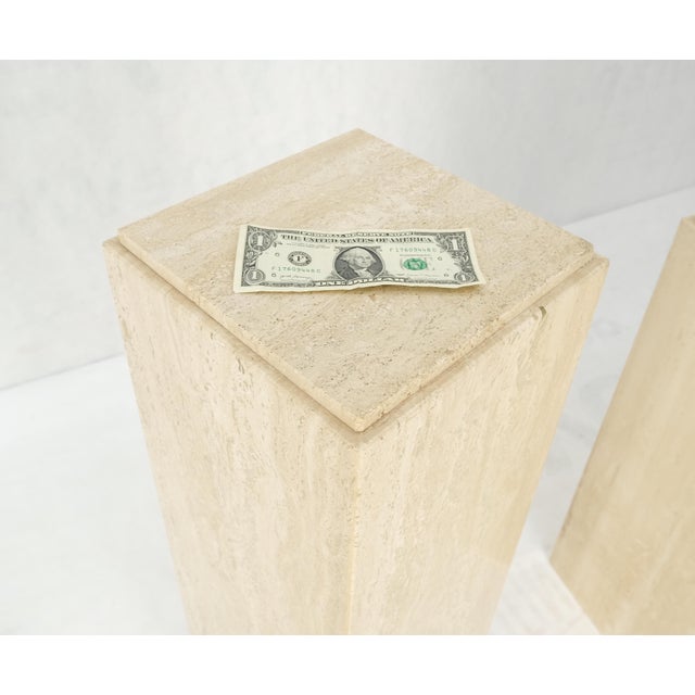 Mid-Century Modern Pair of 10" Square Italian Mid Century Modern Travertine Pedestals Stands MINT! For Sale - Image 3 of 11