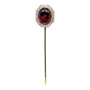 Antique Edwardian Platinum Topped 14K Gold & Garnet Gemstone Stickpin