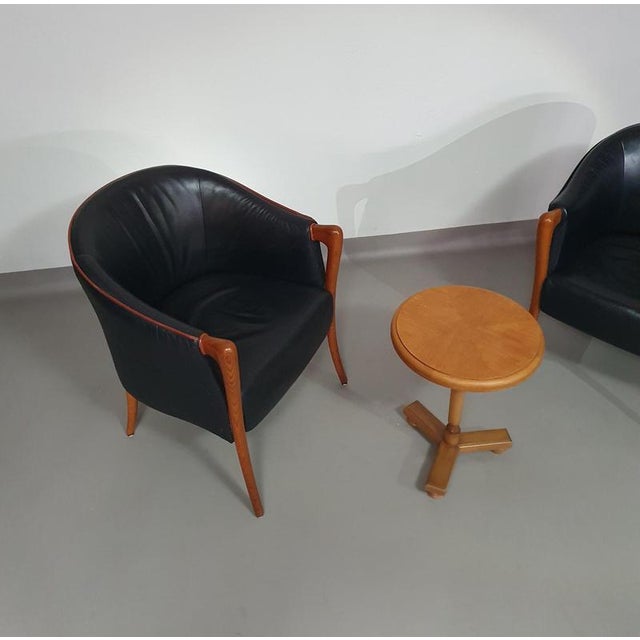 Armchairs in Walnut and Leather in / Italy 1980s, Set of 2 W 60 D 60 H 76 cm