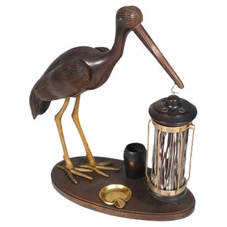 Art Deco Style Heron Table Lamp, Ashtray & Cigarette Service, 1940s For Sale