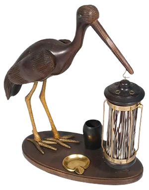 Art Deco Style Heron Table Lamp, Ashtray & Cigarette Service, 1940s