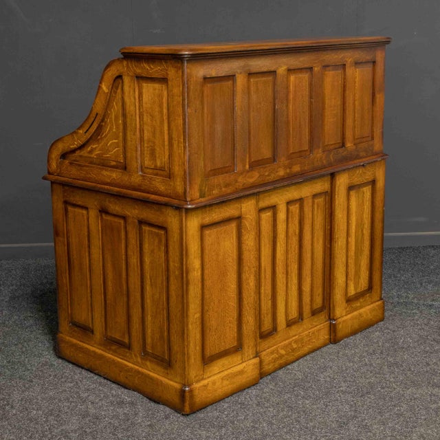 Wood Edwardian Oak Roll Top Desk For Sale - Image 7 of 15