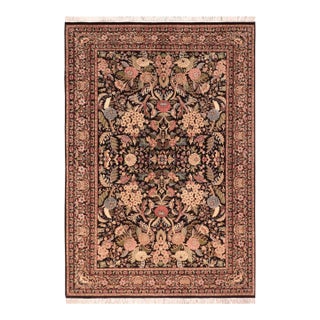 Art Nouveau 1990's Pak-Persian Black/Pink Wool Rug - 6'0'' X 9'3'' For Sale