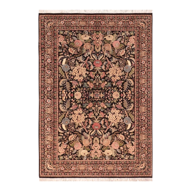 Art Nouveau 1990's Pak-Persian Black/Pink Wool Rug - 6'0'' X 9'3'' For Sale