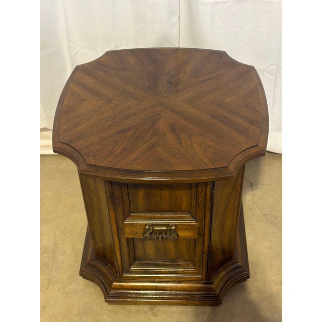 Vintage Drexel Mediterranean Walnut End Tables With Storage – A Pair For Sale - Image 10 of 11