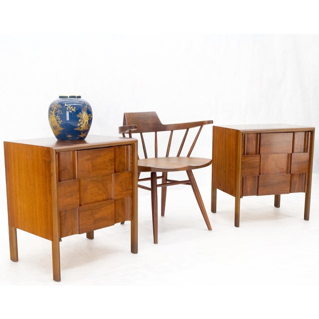 Pair Swedish Walnut Birch Int Block Front Door End Side Tables Night Stands Mint For Sale - Image 12 of 13