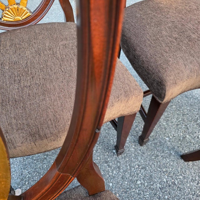English Regency Revival Mahogany and Gilt Shield-Back Dining Chairs, Set of Five, Circa 1930 For Sale - Image 9 of 18