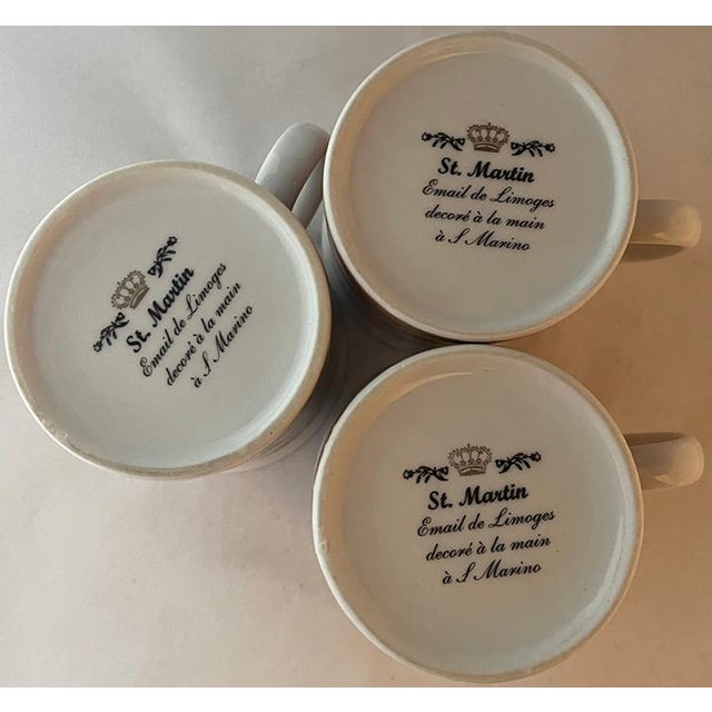 1990s Vintage Fiorilli-Signed St. Martin "Email De Limoges" Cups Decorated in San Marino- Set of 3 For Sale In Seattle - Image 6 of 8