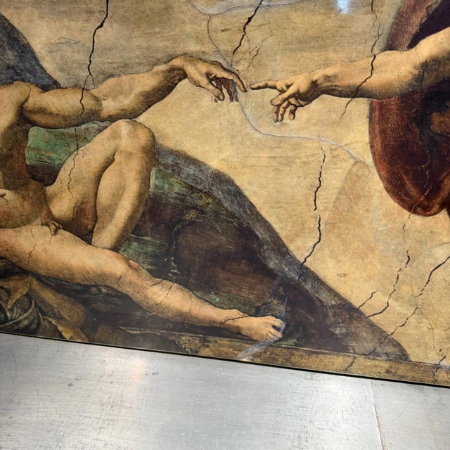 The Creation of Adam Michelangelo by Maria Teresa Mendez Goatskin on Wood For Sale - Image 12 of 14