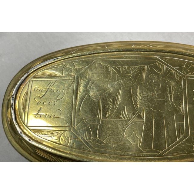 Rare Antique 18th Century Hand Tooled Engraved Brass Dutch Figural Snuff Box For Sale - Image 10 of 12