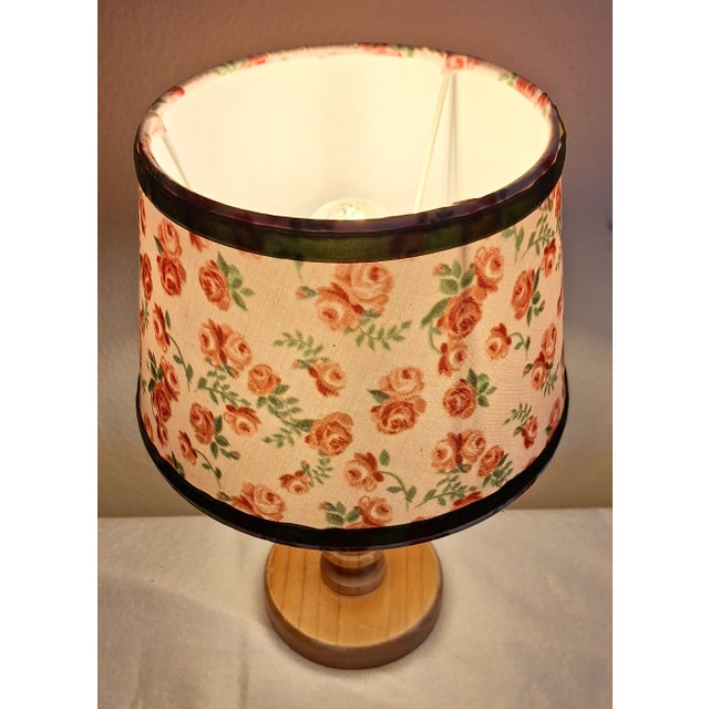 Vintage Table Lamp with Turned Spruce Wood Base and Fabric Shade, 1970s For Sale - Image 3 of 7