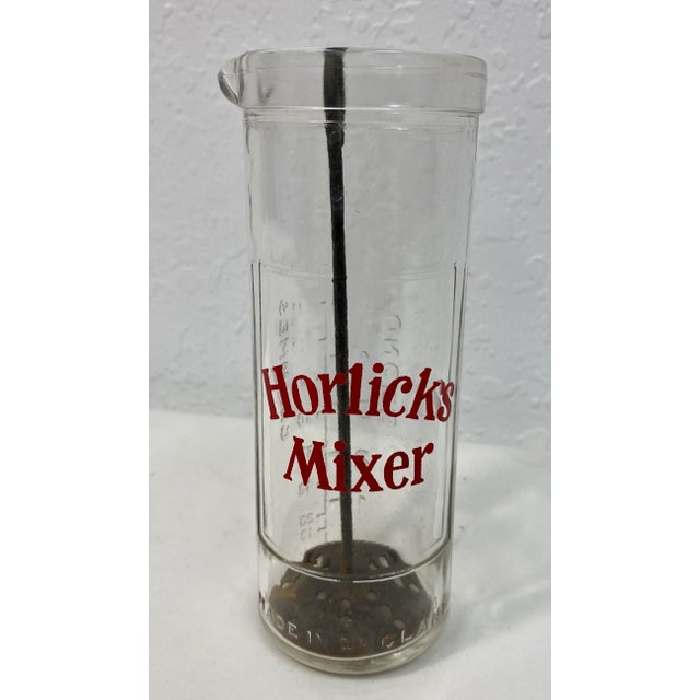 Vintage Glass Horlick 8 Ounce Mixer Measuring Jar With Metal Strainer From England. Horlicks is a sweet malted milk hot...