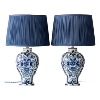 Royal Delft Blue and White Table Lamps, 1905, Set of 2 For Sale