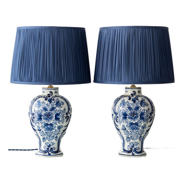 Royal Delft Blue and White Table Lamps, 1905, Set of 2 For Sale