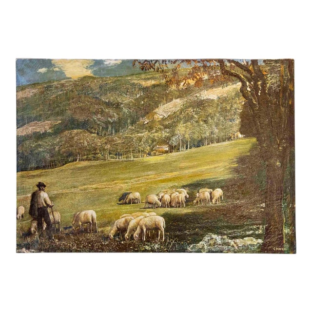 Gino Federici, Shepherd with Flock, Oil on Canvas, Signed, 20th Century For Sale
