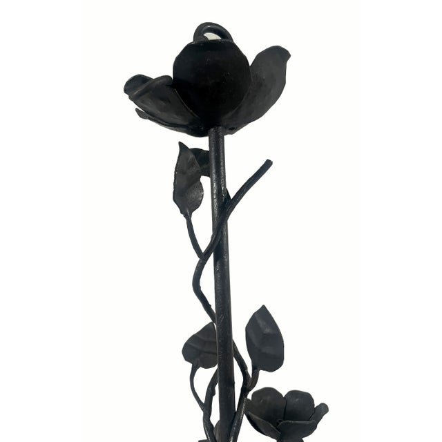 Handcrafted Wrought Iron Floral Candle Chandelier, 1990s For Sale - Image 4 of 7