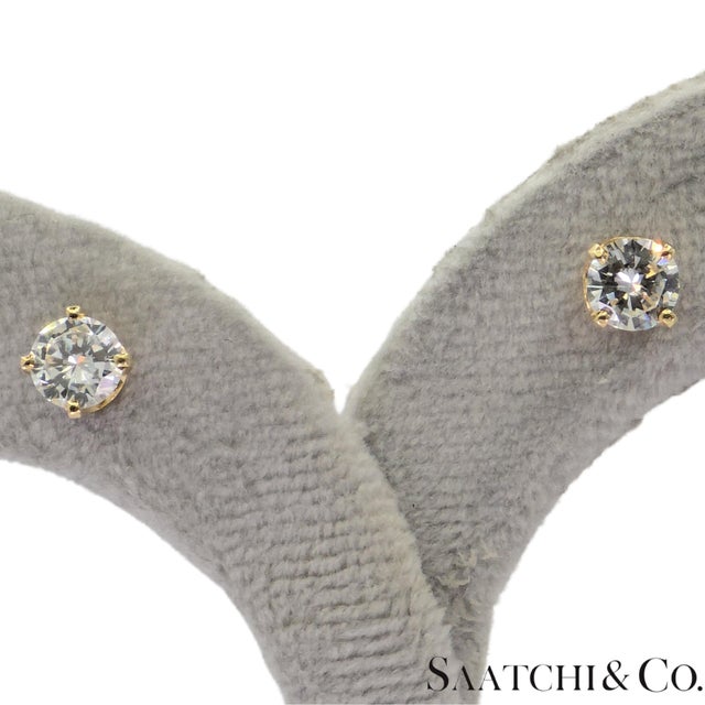 Early 21st Century 14k (585) Yellow Gold Natural Diamond Vintage Stud Earrings, A Pair For Sale - Image 5 of 11