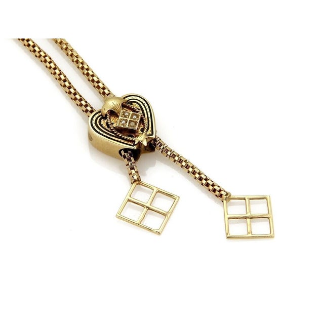 Mid 20th Century Heart Slide 14k Gold Pendant Tube Filigree Chain Tassel Necklace For Sale - Image 4 of 5