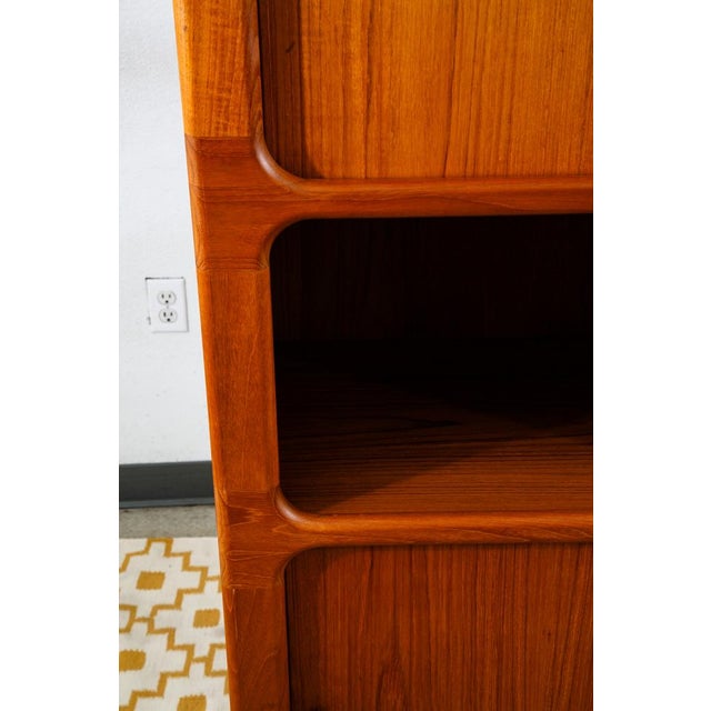 1960s Mid Century Danish Cabinet Dyrlund Teak Compact Storage Tambour Doors Shelving For Sale - Image 10 of 12