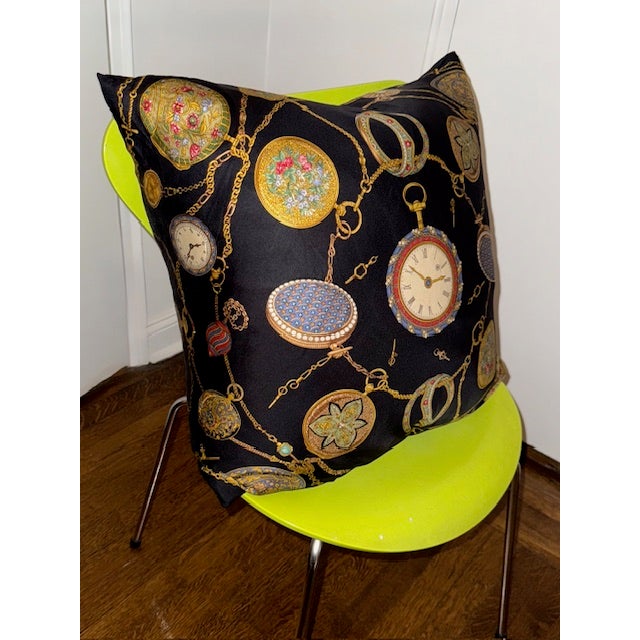 One-of-a-kind luxury vintage Gucci 22" by 22" unusual oversized silk pillow with Gucci signature logo woven into the...