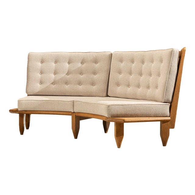 Curved Oak Sofa by Guillerme et Chambron, France, 1960s For Sale