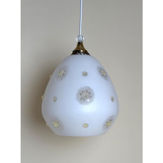 Swedish Milk Glass Pendant with Floral Motif and Brass in the style of Harald Notini, 1960s For Sale - Image 18 of 18
