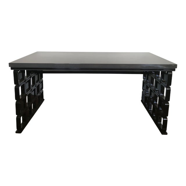 Borsani-Style Black Ebonized Wood Desk with Grey Top by Dimore For Sale