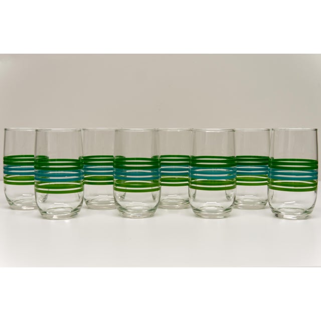 Mid Twentieth Century Modern Green Striped Glass Tumblers Set of 8 For Sale In Louisville - Image 6 of 6