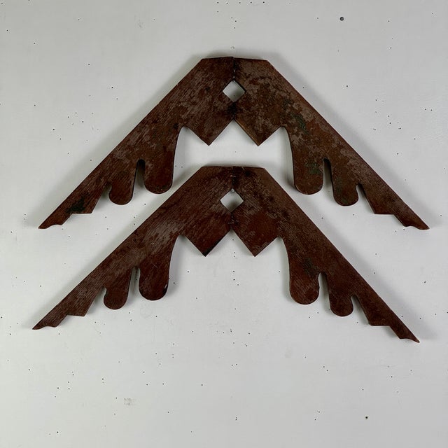 Wood Vintage Pair of Salvaged Western Native Design Wood Elements With Remnant Paint For Sale - Image 7 of 15