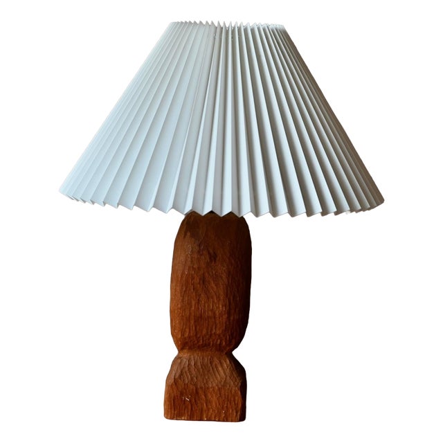 Brutalist Danish Hand-Carved Teak Table Lamp, 1960s For Sale