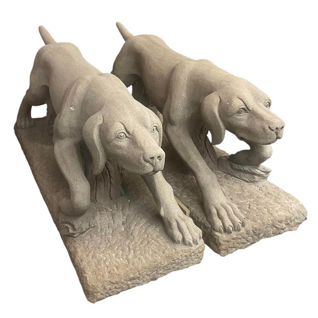 Pair of Vintage Sculpted Cast Stone Stalking Hounds For Sale - Image 4 of 12