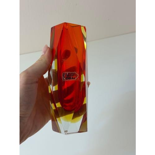 Red Red and Yellow Murano Glass Block Vase from Vetreria Artistica Oball For Sale - Image 8 of 11