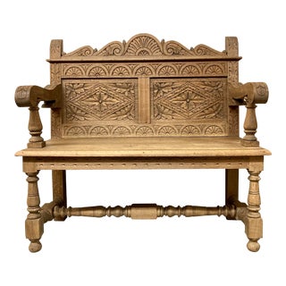 Antique English Oak Bench For Sale